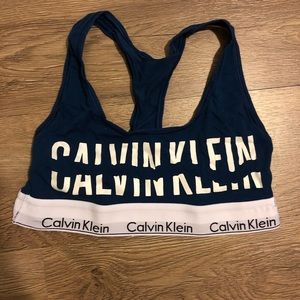 Calvin Klein Blue Torn Logo Sports Bra